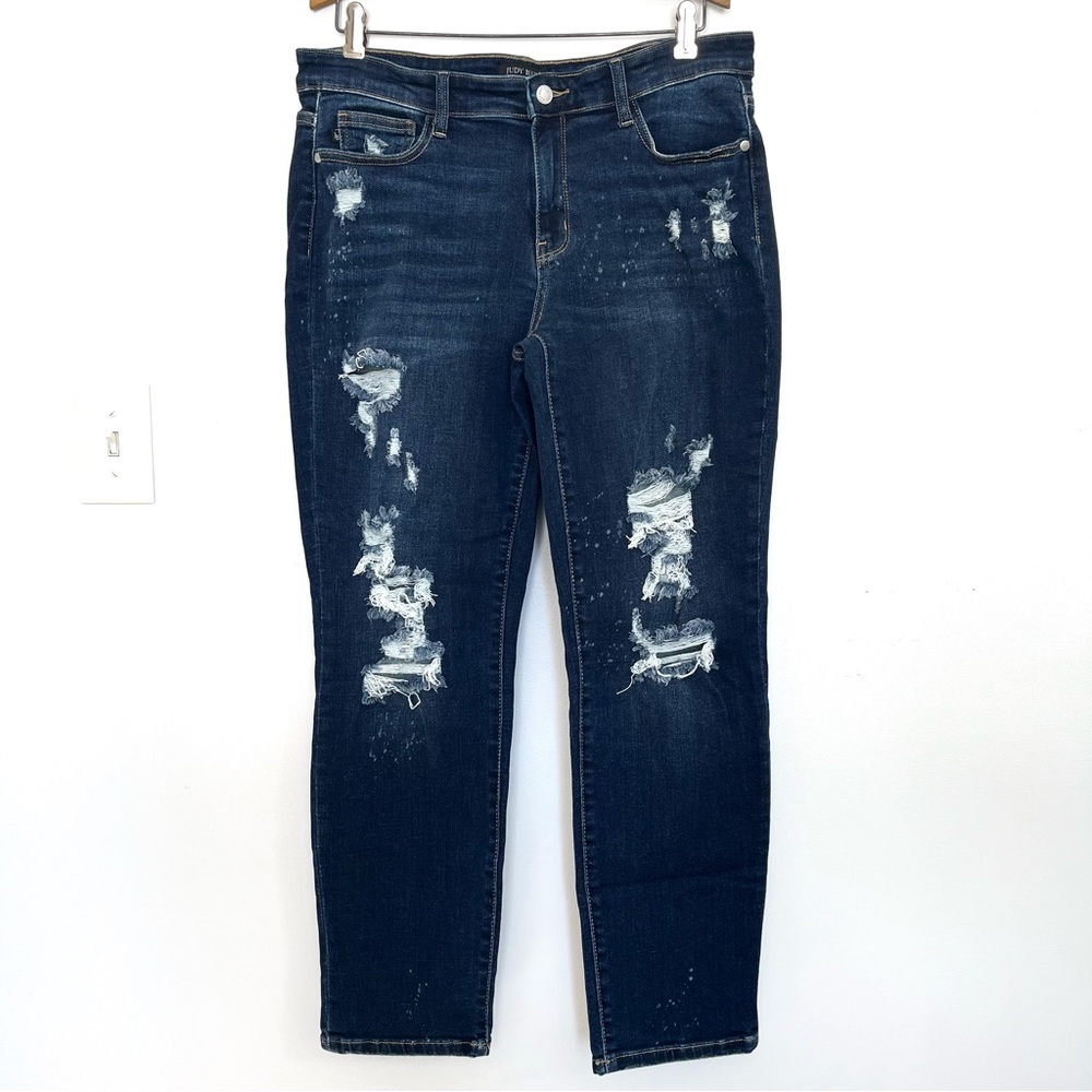 Judy Blue Womens Boyfriend Fit Jeans Size 31 Distressed Bleach Splatter Stretch